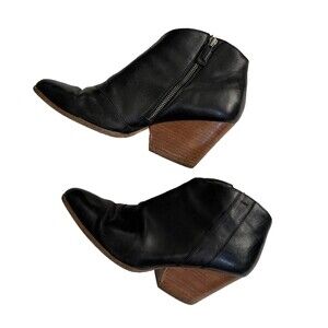 Eileen Fisher Women's 11 Black Leather Ankle Stacked Heel Booties Shoes